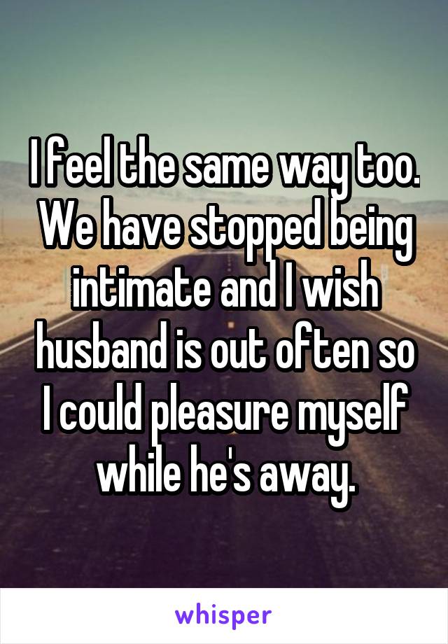 I feel the same way too. We have stopped being intimate and I wish husband is out often so I could pleasure myself while he's away.