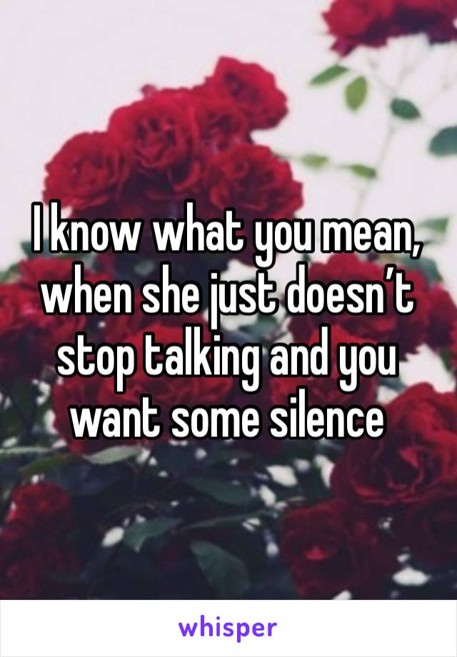 I know what you mean, when she just doesn’t stop talking and you want some silence 