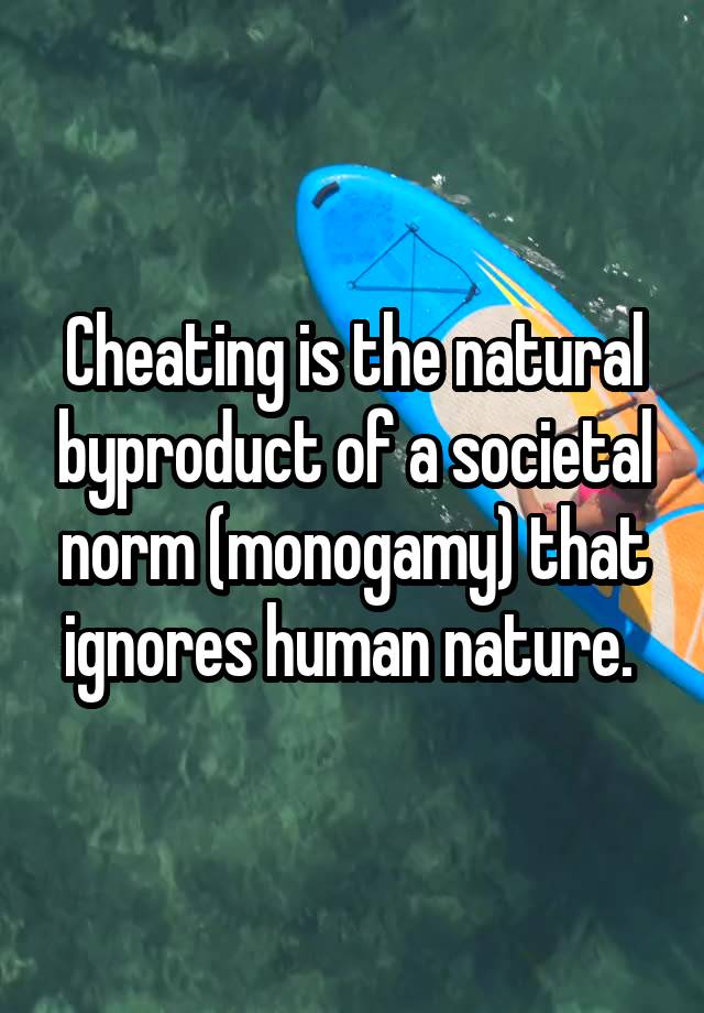 Cheating is the natural byproduct of a societal norm (monogamy) that ignores human nature. 