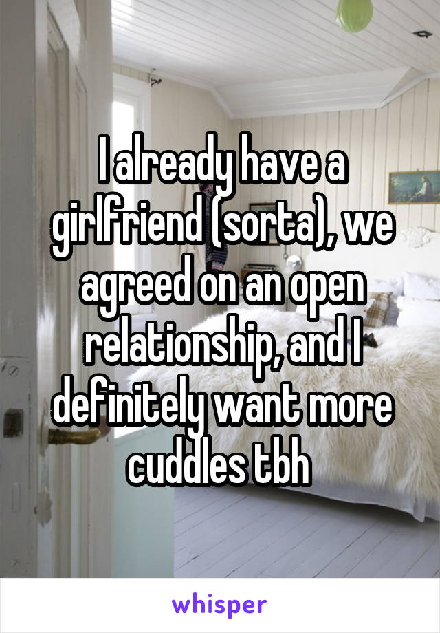 I already have a girlfriend (sorta), we agreed on an open relationship, and I definitely want more cuddles tbh 