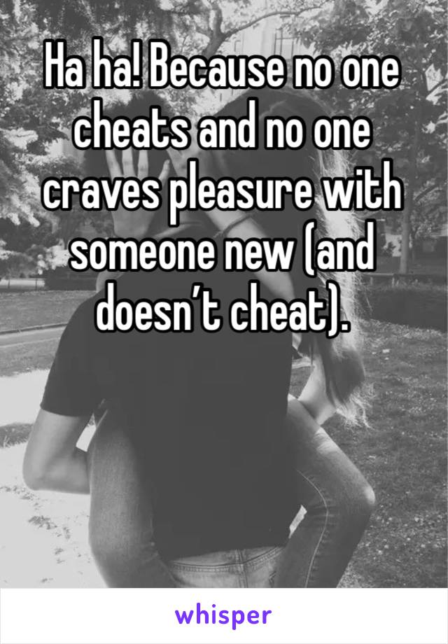 Ha ha! Because no one cheats and no one craves pleasure with someone new (and doesn’t cheat). 