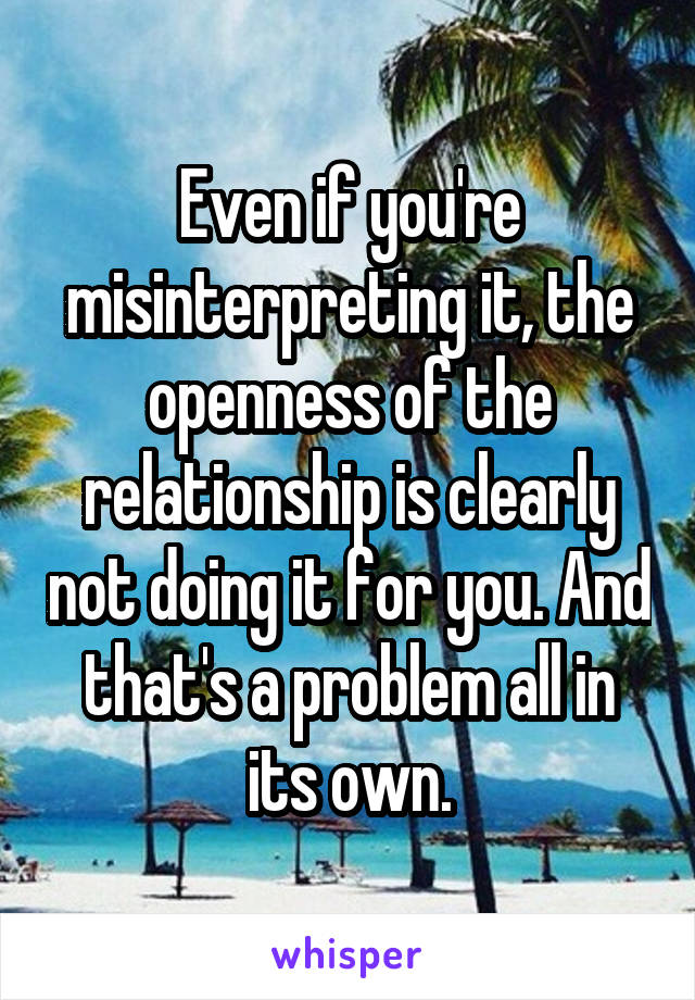 Even if you're misinterpreting it, the openness of the relationship is clearly not doing it for you. And that's a problem all in its own.