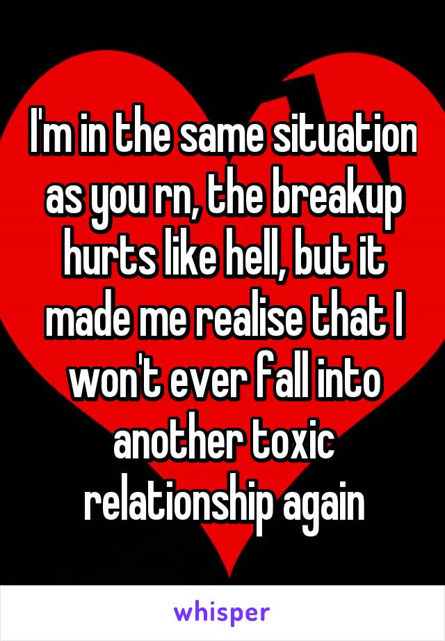 I'm in the same situation as you rn, the breakup hurts like hell, but it made me realise that I won't ever fall into another toxic relationship again