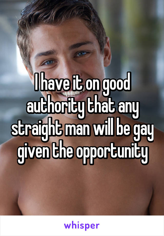 I have it on good authority that any straight man will be gay given the opportunity