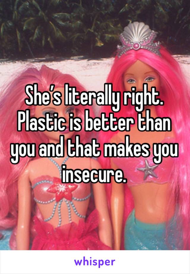 She’s literally right. Plastic is better than you and that makes you insecure.