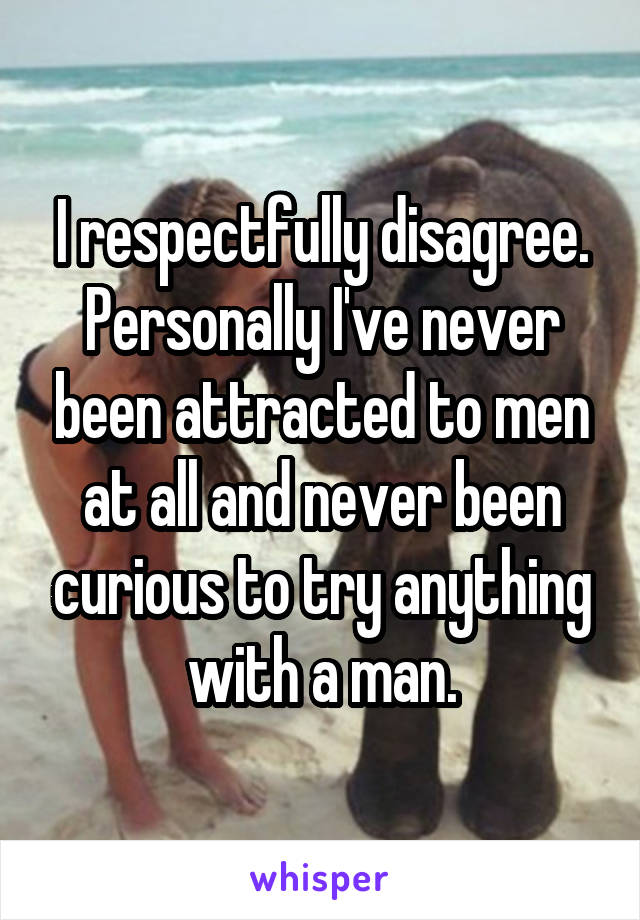 I respectfully disagree. Personally I've never been attracted to men at all and never been curious to try anything with a man.