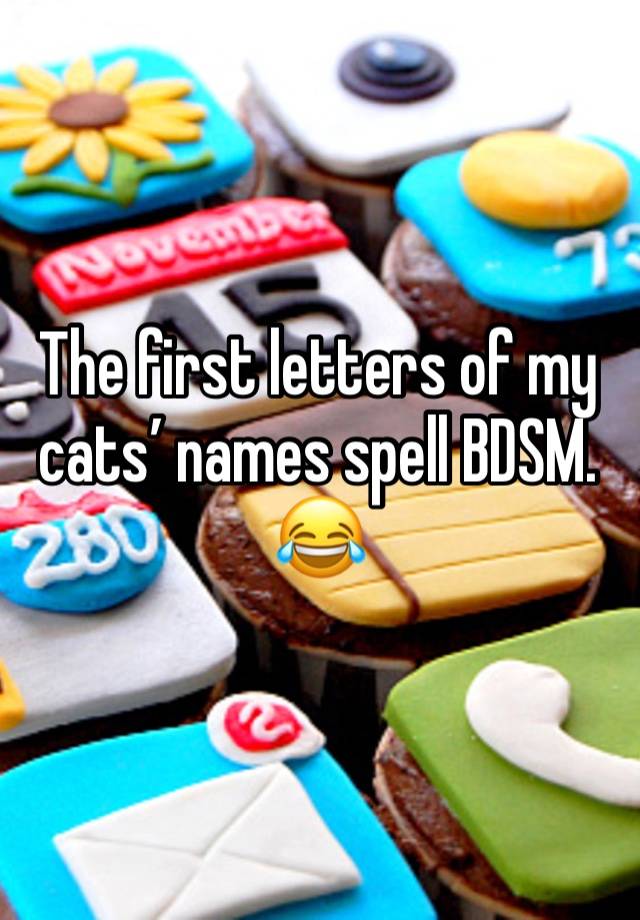 The first letters of my cats’ names spell BDSM. 😂