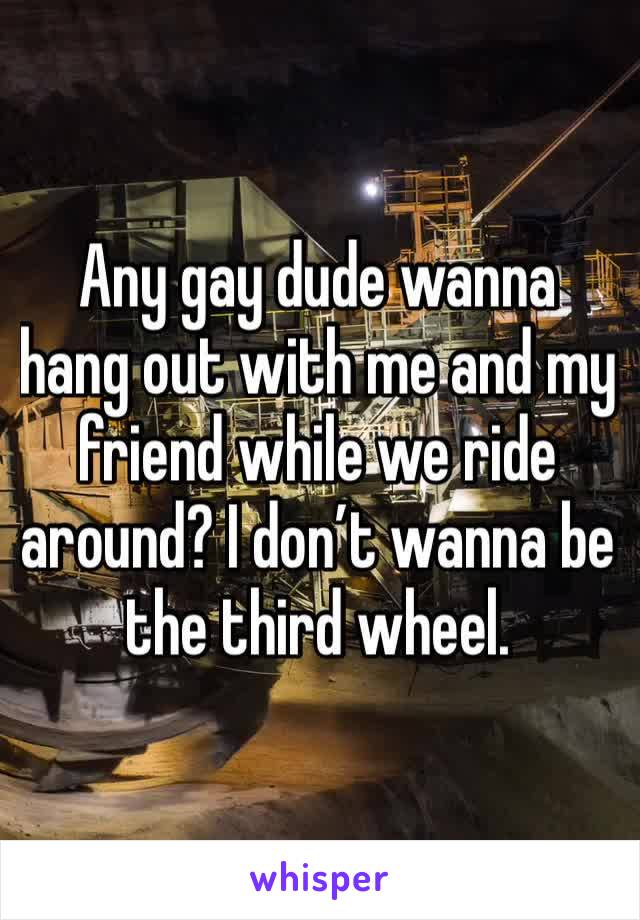 Any gay dude wanna hang out with me and my friend while we ride around? I don’t wanna be the third wheel. 