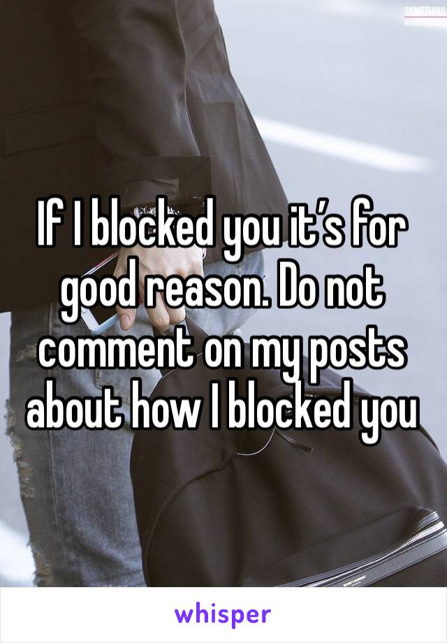 If I blocked you it’s for good reason. Do not comment on my posts about how I blocked you