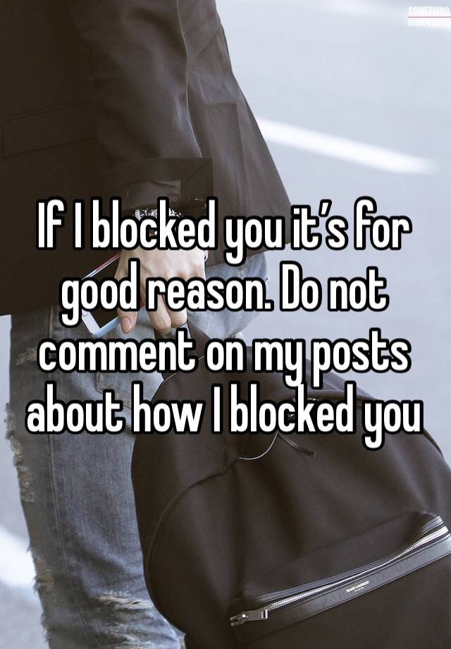 If I blocked you it’s for good reason. Do not comment on my posts about how I blocked you