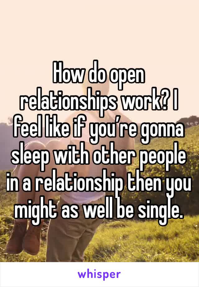 How do open relationships work? I feel like if you’re gonna sleep with other people in a relationship then you might as well be single. 