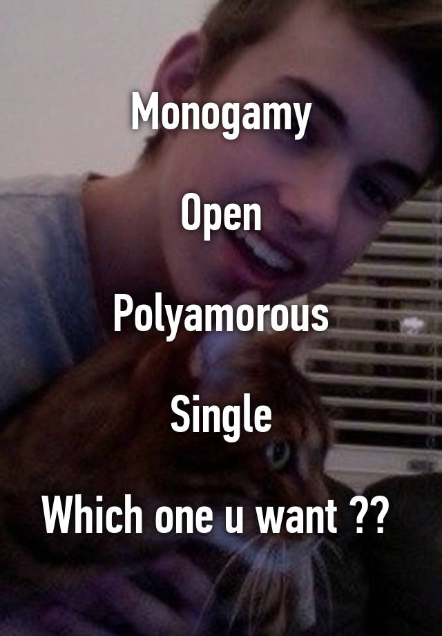 Monogamy

Open

Polyamorous

Single

Which one u want ?? 