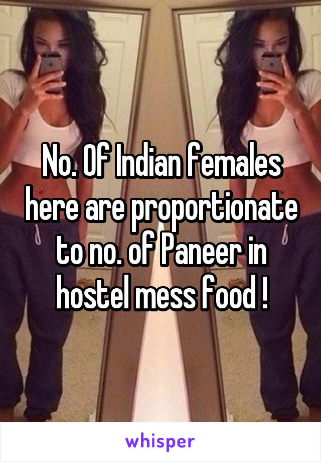 No. Of Indian females here are proportionate to no. of Paneer in hostel mess food !