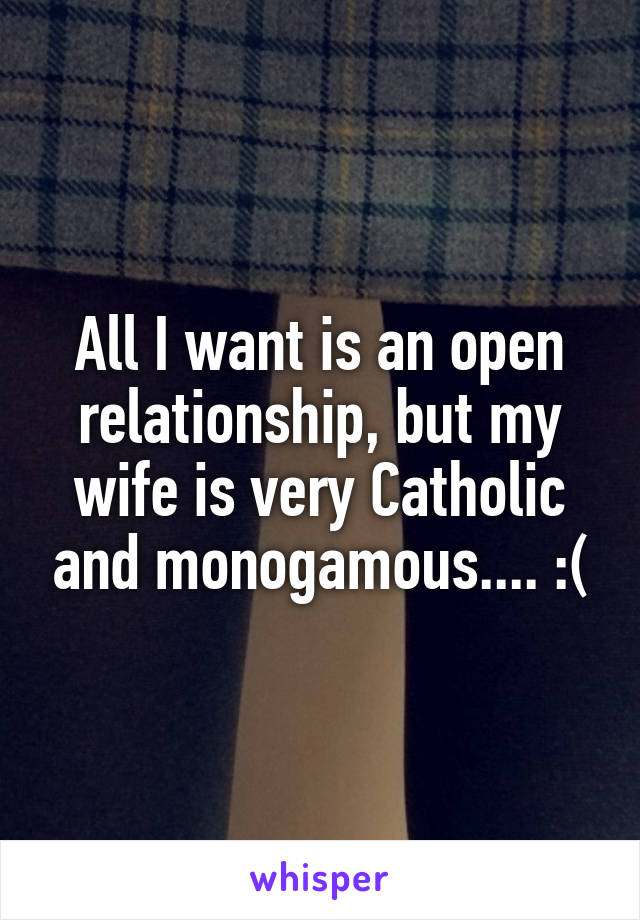 All I want is an open relationship, but my wife is very Catholic and monogamous.... :(