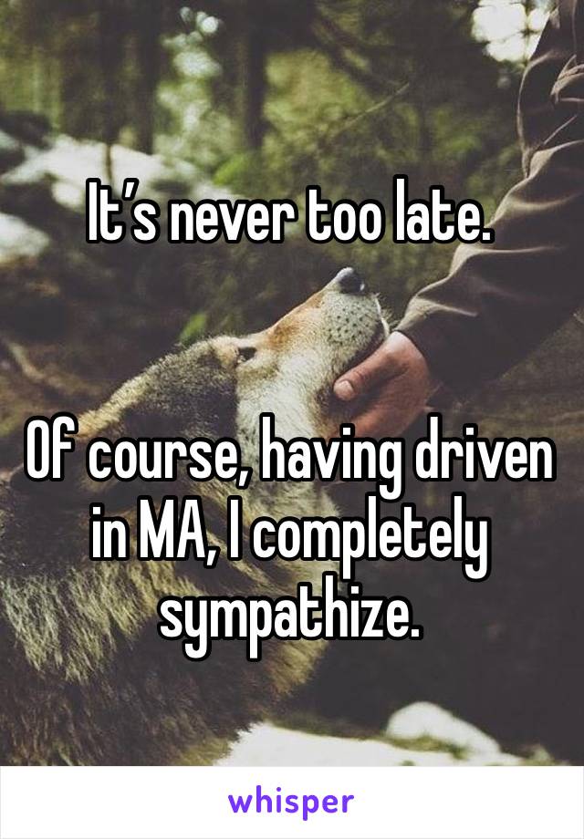 It’s never too late.  


Of course, having driven in MA, I completely sympathize.  