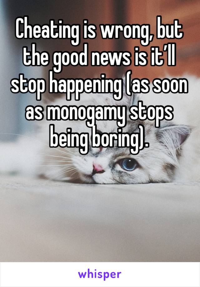 Cheating is wrong, but the good news is it’ll stop happening (as soon as monogamy stops being boring). 