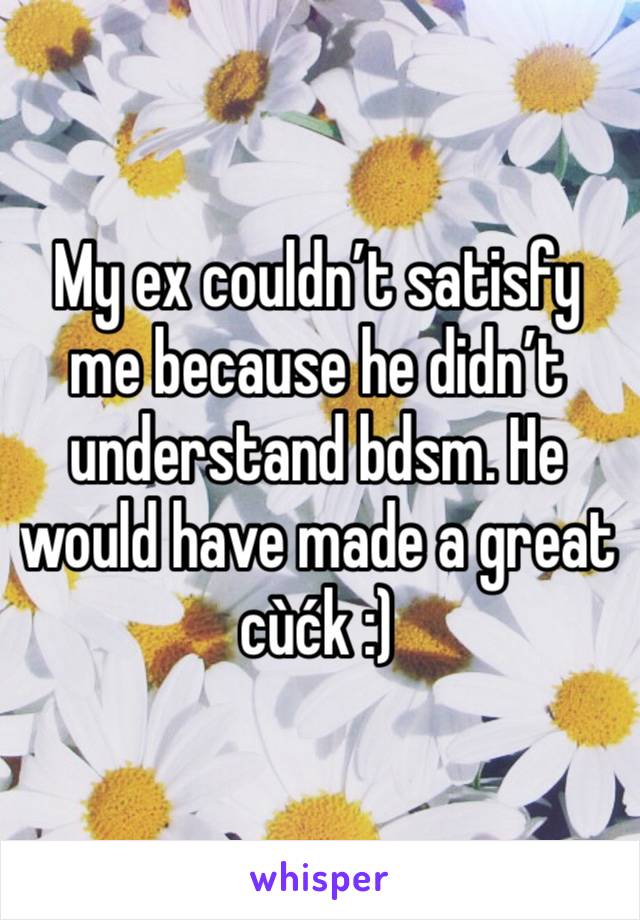 My ex couldn’t satisfy me because he didn’t understand bdsm. He would have made a great cùćk :)