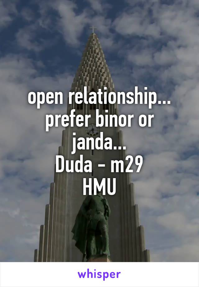 open relationship...
prefer binor or janda...
Duda - m29
HMU