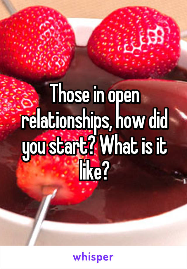 Those in open relationships, how did you start? What is it like?