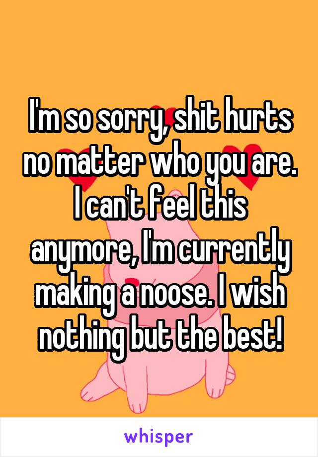 I'm so sorry, shit hurts no matter who you are. I can't feel this anymore, I'm currently making a noose. I wish nothing but the best!