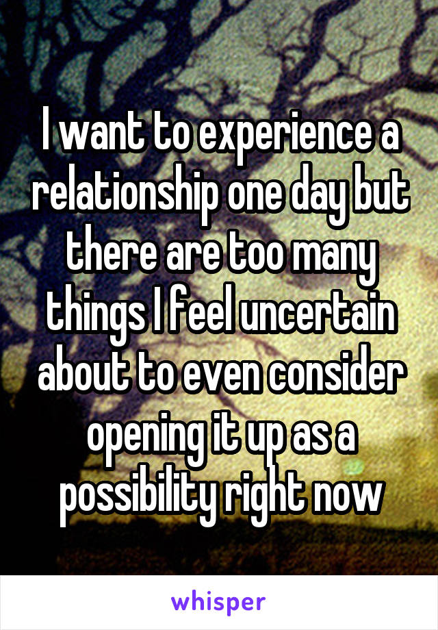 I want to experience a relationship one day but there are too many things I feel uncertain about to even consider opening it up as a possibility right now