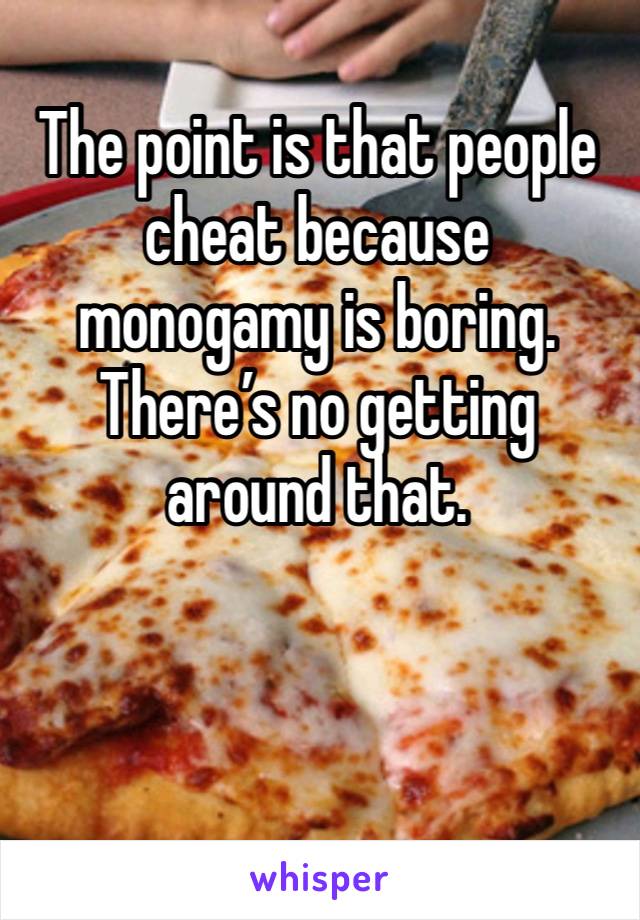 The point is that people cheat because monogamy is boring. There’s no getting around that. 