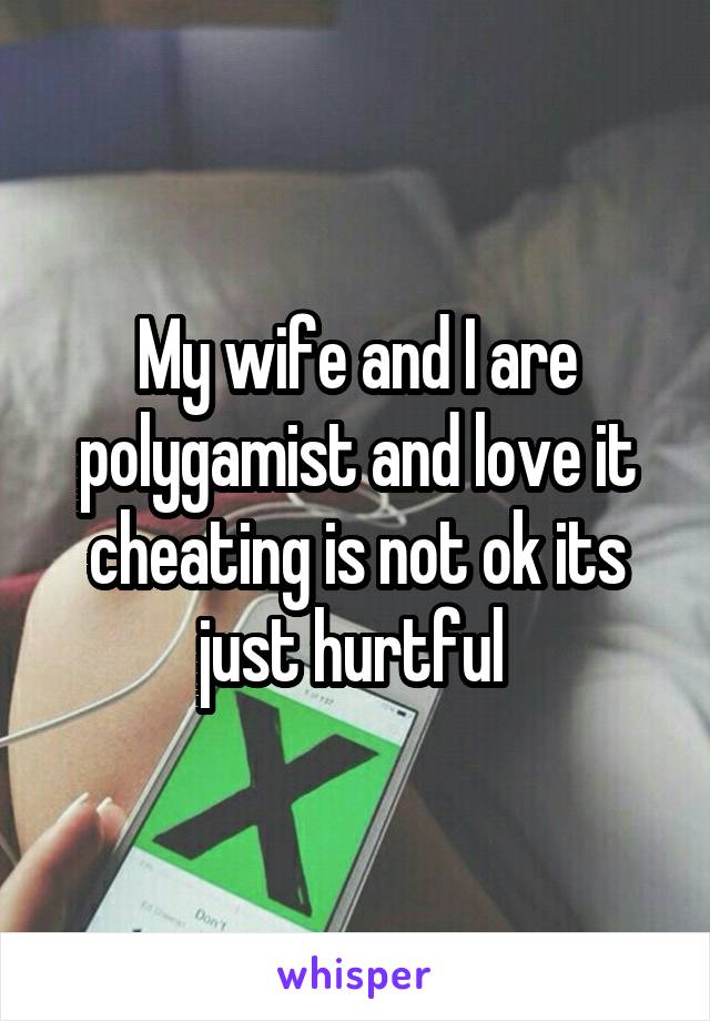 My wife and I are polygamist and love it cheating is not ok its just hurtful 