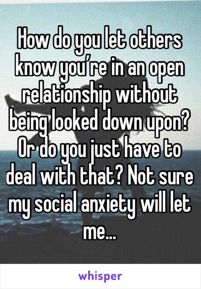 How do you let others know you’re in an open relationship without being looked down upon? Or do you just have to deal with that? Not sure my social anxiety will let me...