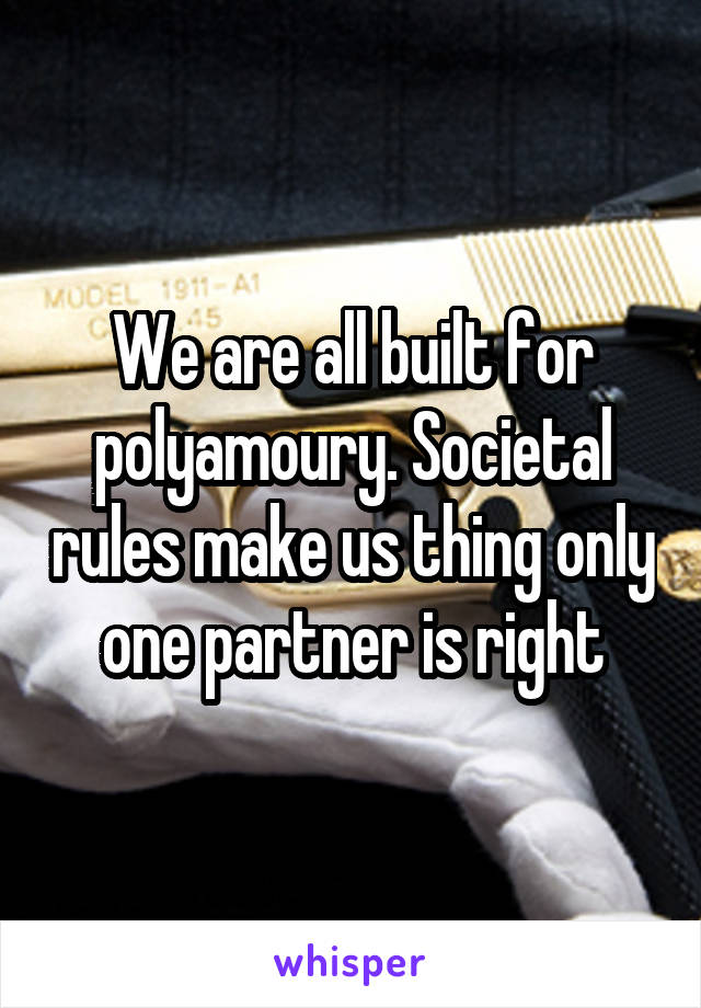 We are all built for polyamoury. Societal rules make us thing only one partner is right