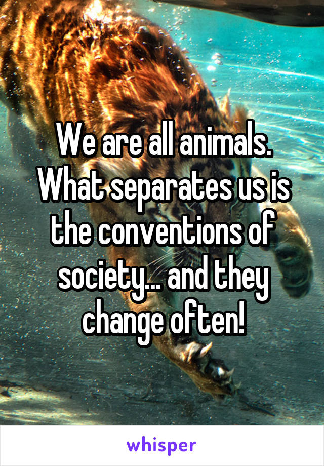 We are all animals. What separates us is the conventions of society... and they change often!