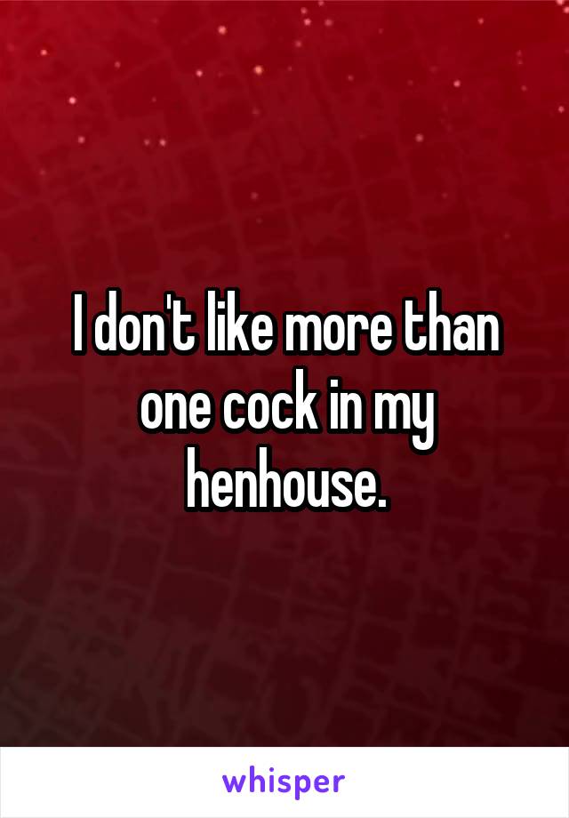 I don't like more than one cock in my henhouse.