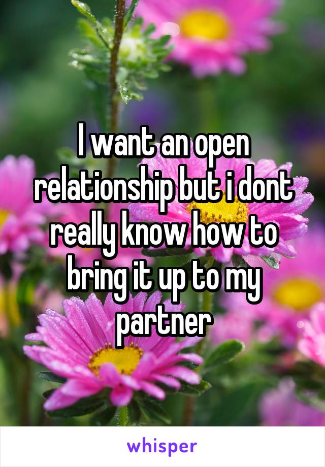 I want an open relationship but i dont really know how to bring it up to my partner