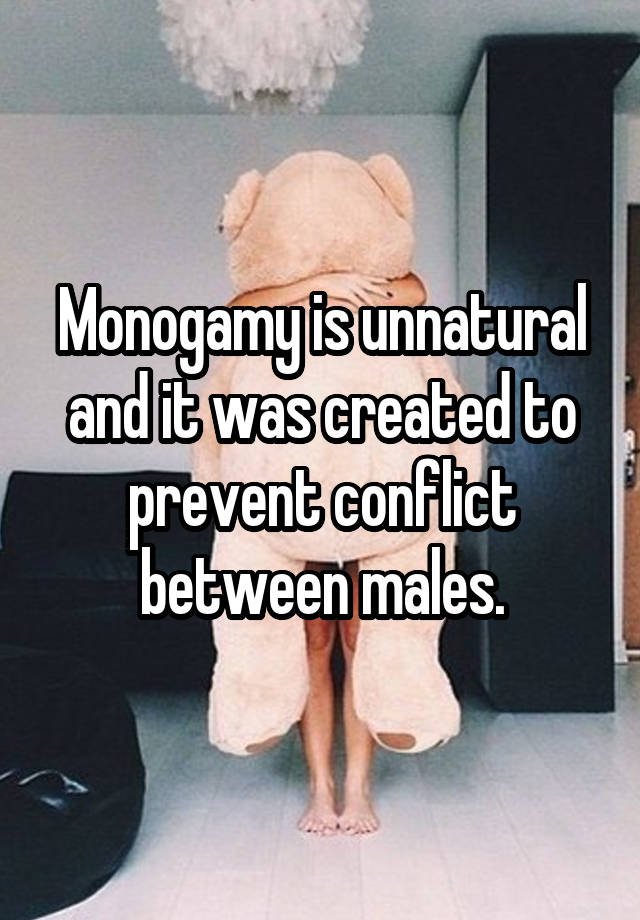 Monogamy is unnatural and it was created to prevent conflict between males.