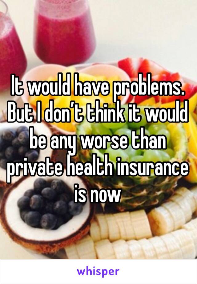 It would have problems. But I don’t think it would be any worse than private health insurance is now 