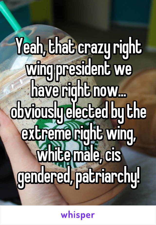 Yeah, that crazy right wing president we have right now... obviously elected by the extreme right wing, white male, cis gendered, patriarchy!