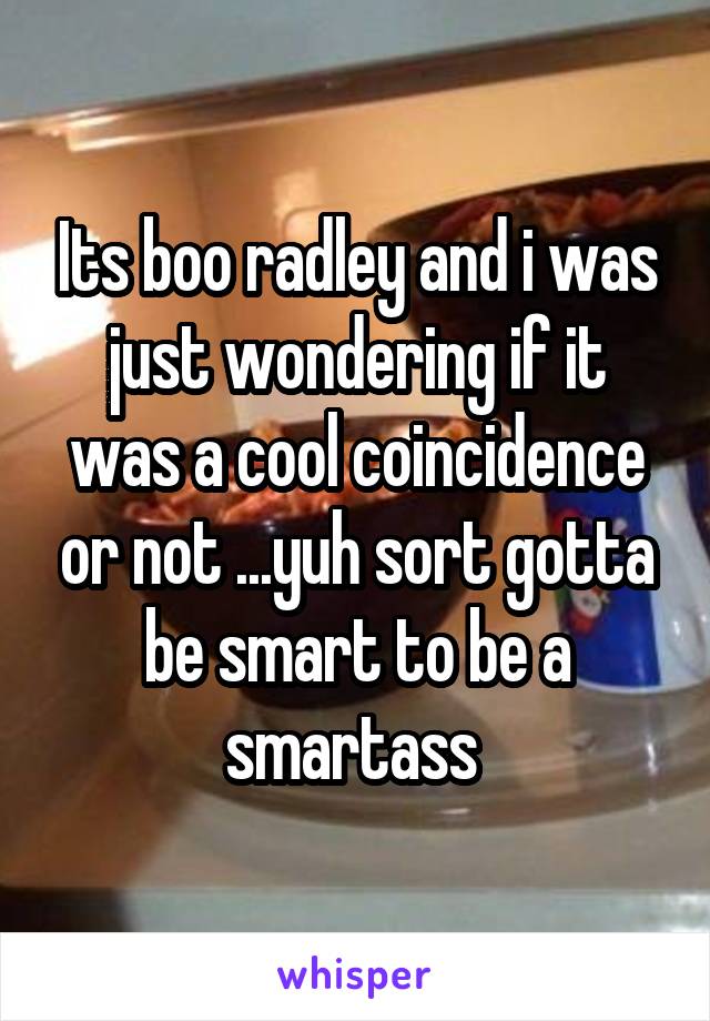 Its boo radley and i was just wondering if it was a cool coincidence or not ...yuh sort gotta be smart to be a smartass 