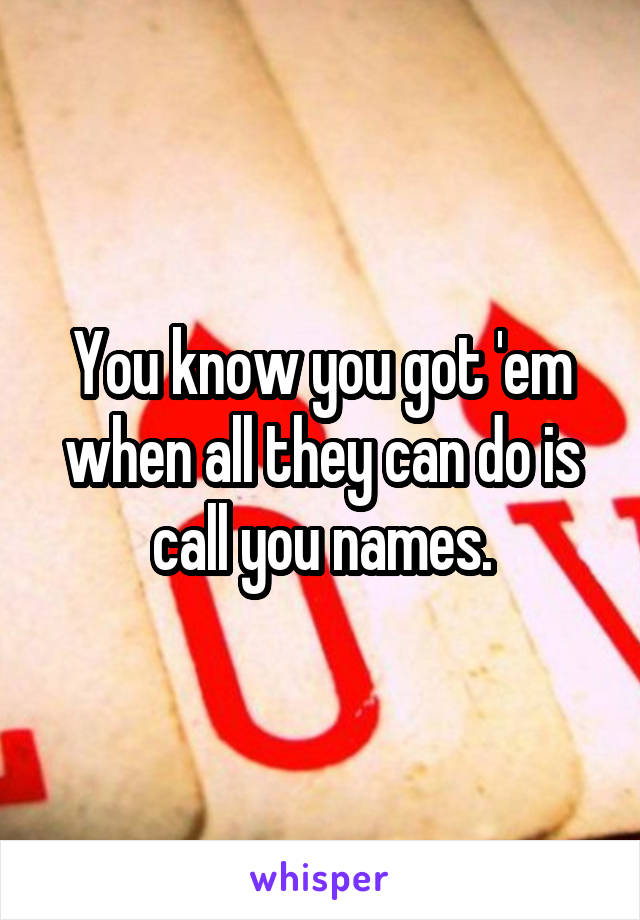 You know you got 'em when all they can do is call you names.