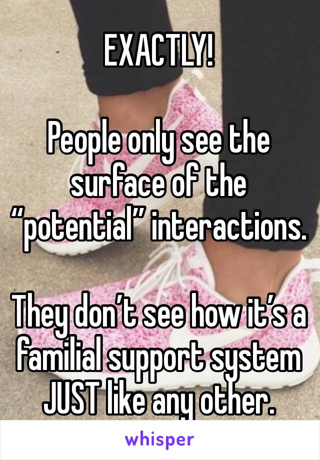 EXACTLY!

People only see the surface of the “potential” interactions.

They don’t see how it’s a familial support system JUST like any other.