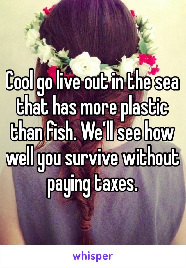 Cool go live out in the sea that has more plastic than fish. We’ll see how well you survive without paying taxes.