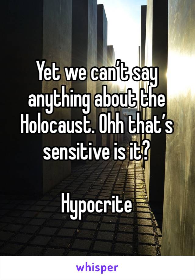 Yet we can’t say anything about the Holocaust. Ohh that’s sensitive is it? 

Hypocrite