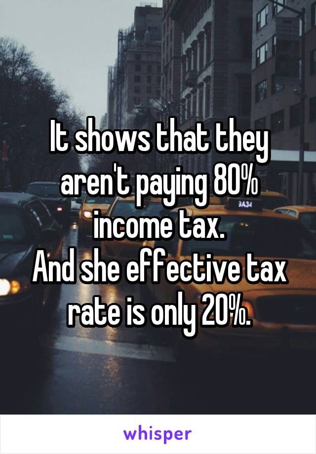 It shows that they aren't paying 80% income tax.
And she effective tax rate is only 20%.