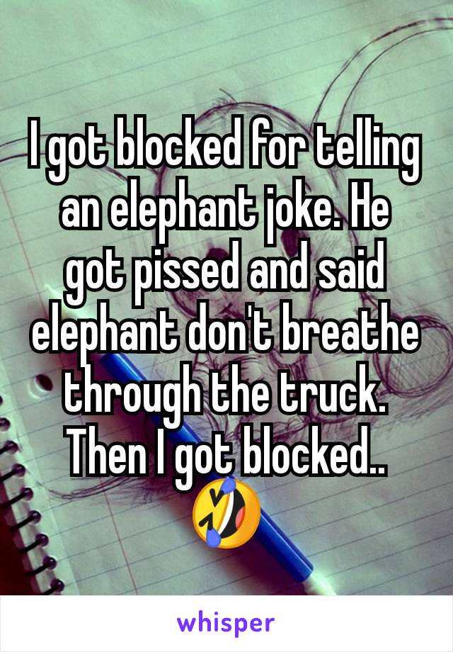 I got blocked for telling an elephant joke. He got pissed and said elephant don't breathe through the truck. Then I got blocked.. 🤣