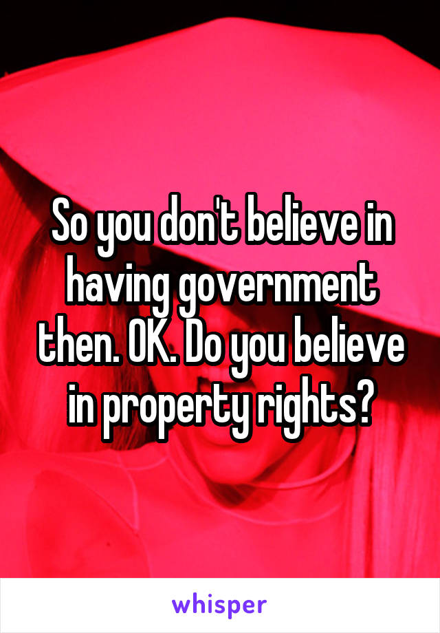 So you don't believe in having government then. OK. Do you believe in property rights?