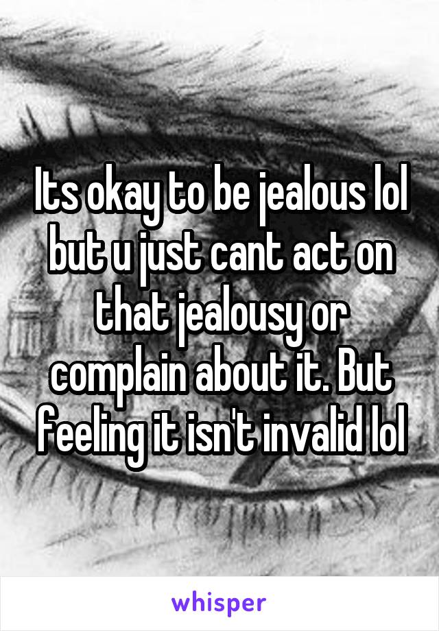 Its okay to be jealous lol but u just cant act on that jealousy or complain about it. But feeling it isn't invalid lol