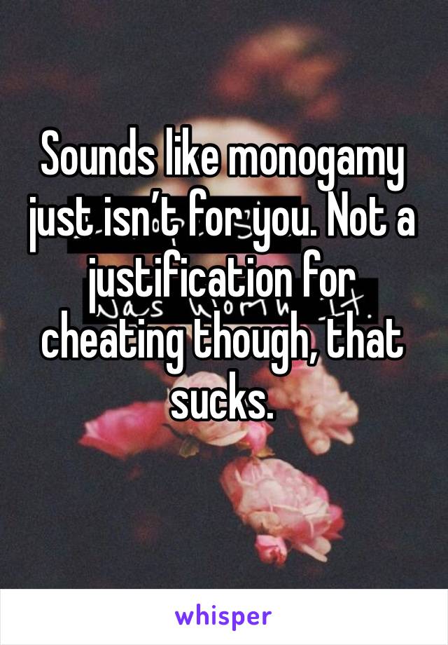 Sounds like monogamy just isn’t for you. Not a justification for cheating though, that sucks. 