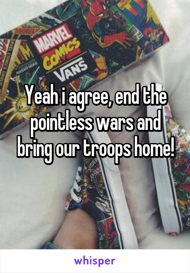 Yeah i agree, end the pointless wars and bring our troops home!
