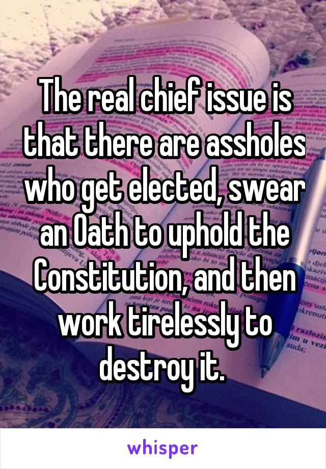 The real chief issue is that there are assholes who get elected, swear an Oath to uphold the Constitution, and then work tirelessly to destroy it. 