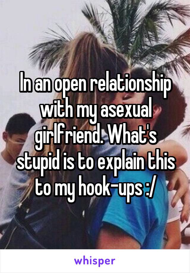 In an open relationship with my asexual girlfriend. What's stupid is to explain this to my hook-ups :/