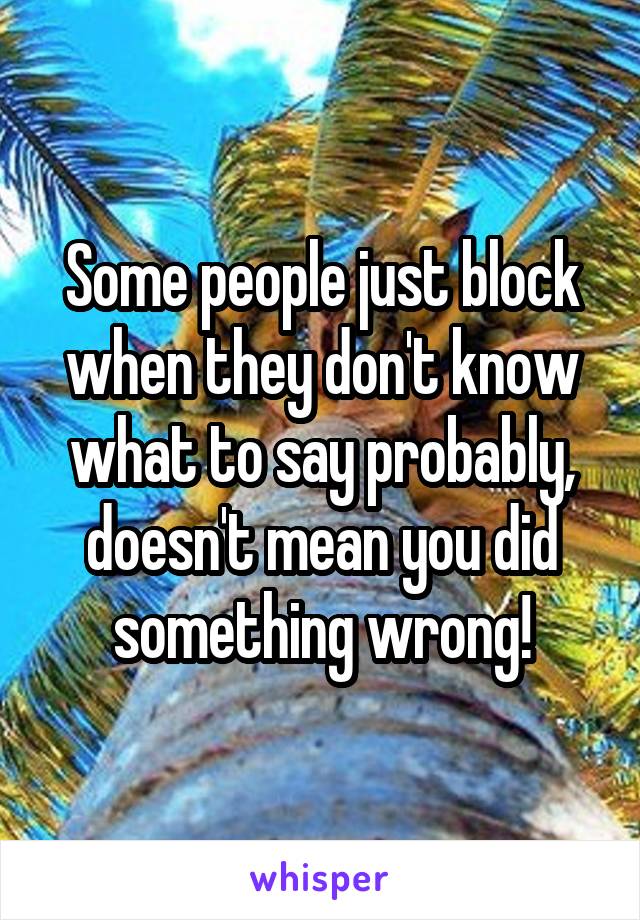 Some people just block when they don't know what to say probably, doesn't mean you did something wrong!