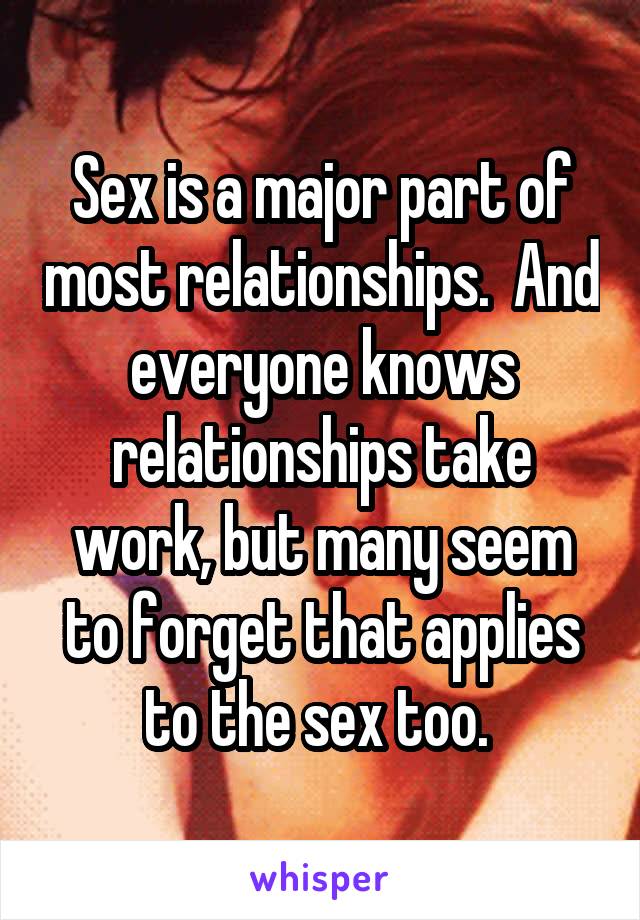 Sex is a major part of most relationships.  And everyone knows relationships take work, but many seem to forget that applies to the sex too. 